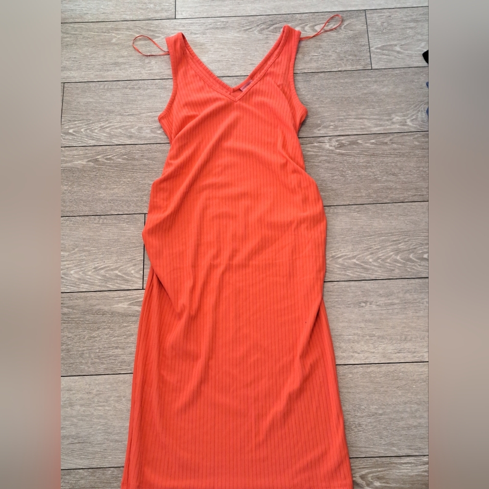 Brand New Paisley Sky V-Neck Sleeveless Ribbed Orange Maxi Maternity Dress